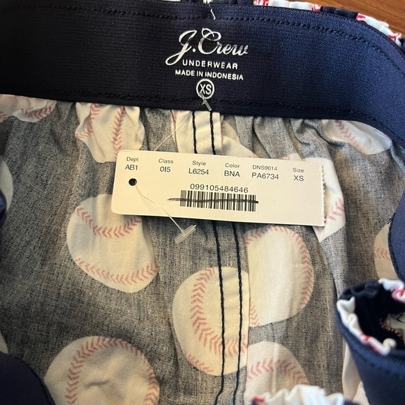 J. Crew Boxers in baseball print L6254 Navy Blue Red and White XS - Picture 2 of 3